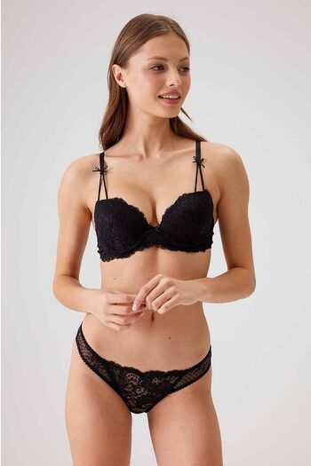 Pierre Cardin 4031 Underwire Supported Lace Bra Set-Black