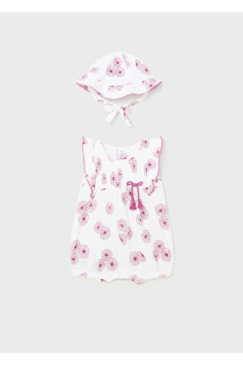 MAYORAL Summer Baby Girl Short Jumpsuit Hat Set