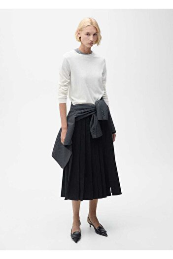 MANGO Woman Cotton Linen Round Collar Knitwear Sweater