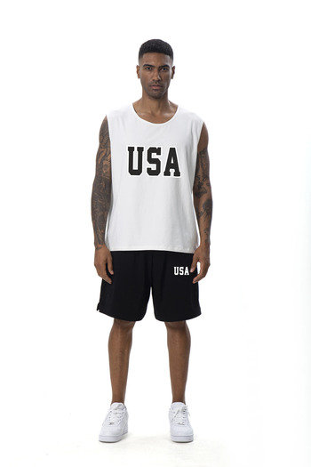 Boi Men's Athlete Team - Black Sleeveless Cotton, Usa Print Oversize T-Shirt and Shorts