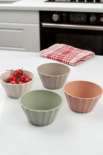 Porselen Diyarı Set of 4 Round Plastic Pastel Bowl - Snack Bowl Set - Snack Bowl