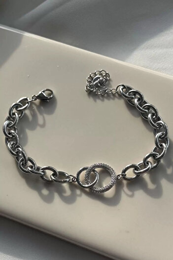 Vitastyle Steel Bracelet with Chain Detail