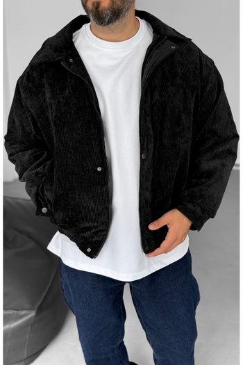 çerme Black Collared Velvet Bomber Jacket