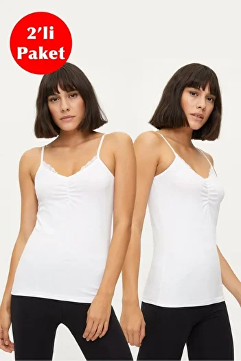 Bross Women's Strappy Lace Tank Top 2 Pack White 1275