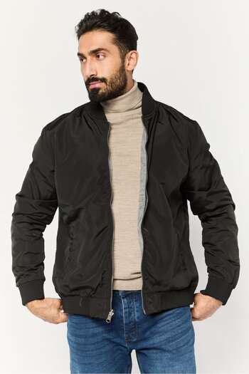 Civil Society Men Plain Reversible Bomber Jacket, Black