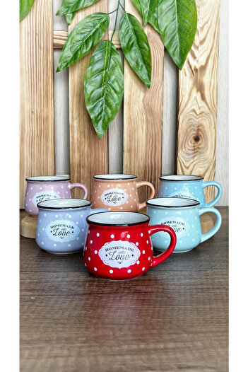 Karçiçeği Home 6 Colors Enamel Look Homemade Love Porcelain Chubby Tea Coffee Cup