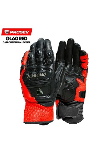 Prosev Gl60 Protect Leather Motorcycle Gloves (Red-Black)