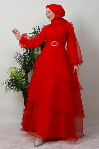 GİZ AGİYİM Red Huma Hijab Evening Dress