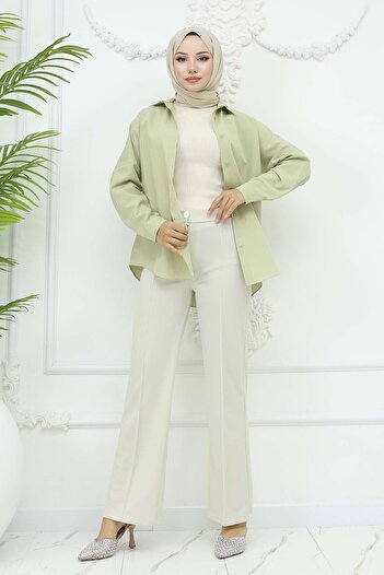 benguen Stone Color Buttoned Palazzo Trousers - 3043