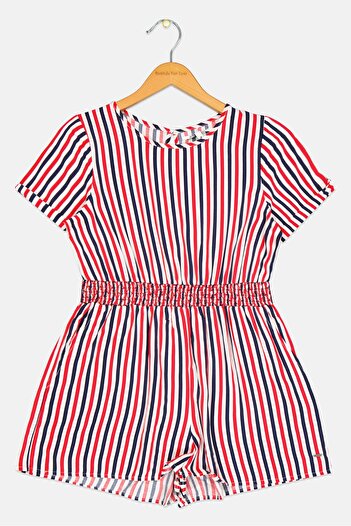 Pepe Jeans Kids Girl Stripes Short Sleeves Playsuit, Red