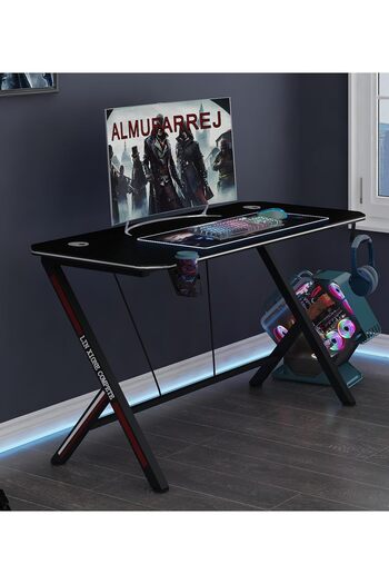 ALMUFARREJ Gaming Table, Home Gaming Desk 120x60cm, with Cable Management, Cup Holder and Headphone Holder