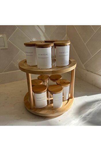 Sade Hediye 12-Piece Spice Set with Bamboo Lid and Glass Swivel Stand