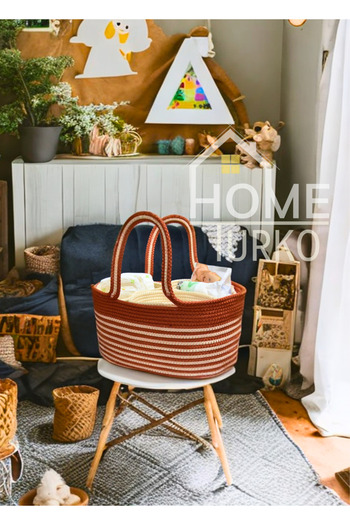 HomeTurko Large Volume Jute Mother Baby Basket, Bag with Removable Organizer Handles