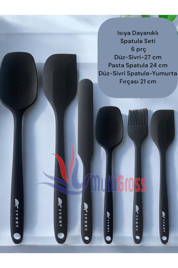 Multiamo Set of 6 Fireproof Non-Stick Silicone Egg Brush Spoon Knife Pie Spatula Set