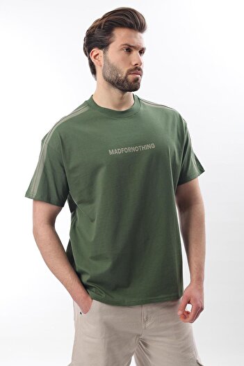 Madmext Ανδρικό μπλουζάκι με στάμπα Khaki Crew Neck E7110