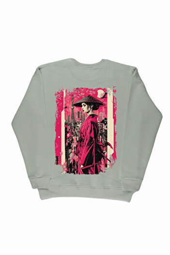 By Caspita Fashion Lenithra Geisha Світшот з принтом на спині, унісекс, оверсайз, сірий