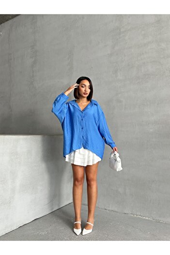 BEJNA Women's Modal Textured Draped Oversize Shirt