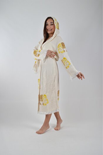CASPARA Müslin Pamuklu Peştemal Bornoz I Plaj Tüy Desen Siyah Düş Kapanı I  Unisex I Plage Kimono Kaftan