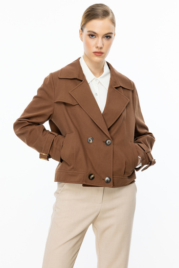 Ekol Double Breasted Short Denim Coat