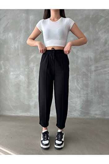 BEJNA Women's Black Modal Ribbed Stitched Comfortable Trousers