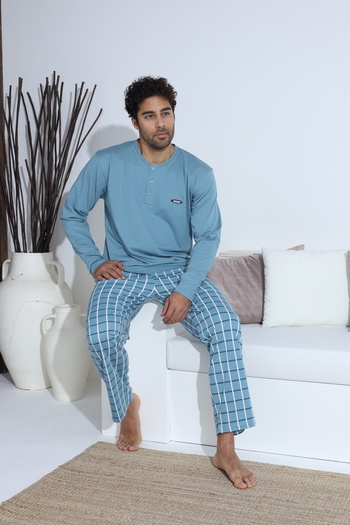 CALİA Men's Combed Single Jersey Long Sleeve Pajama Set
