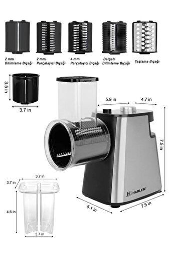 HARLEM 1500W 6 Başlıklı Çok Fonksiyonlu Sebze ve Meyve Doğrayıcı + Patates Dilimleyici Rondo