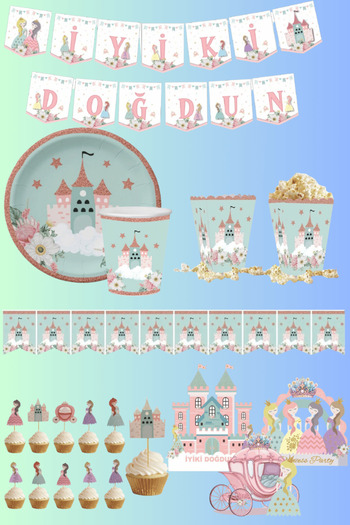 Big Party Silvery Themed Party Set with Princess Car with Chats 48 Pieces