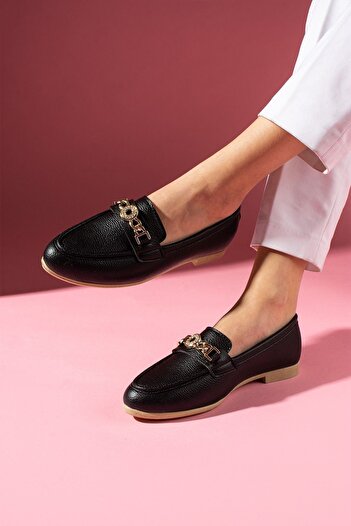 FUGA MODA Meralis Black Round Object Detail Accessories Casual Shoes Loafer Babet