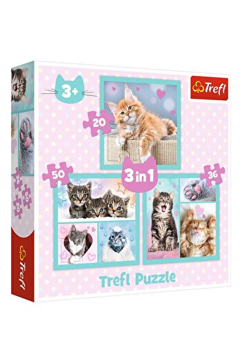 Trefl Puzzle PUZZLE TREFL 3IN1 PISICUTELE DRAGALASE