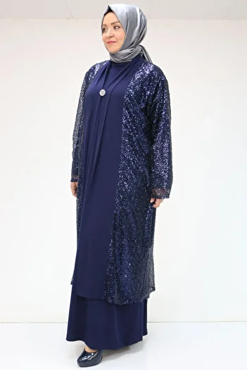 Eslina 47205 Plus Size Sequins -Sandy Dress - Navy