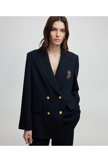 İpekyol Double Breasted Cut Monogram Embroidered Blazer