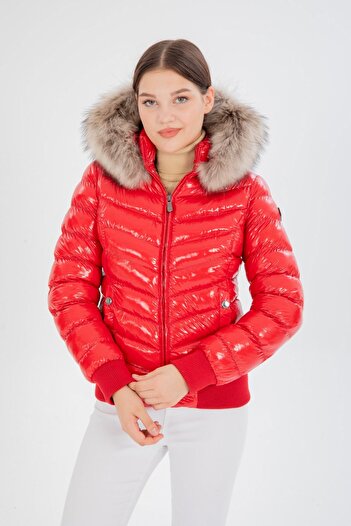 G-FOX Women's Short Removable Natural Fur Hooded Padded Water Repellent down Jackets 8637