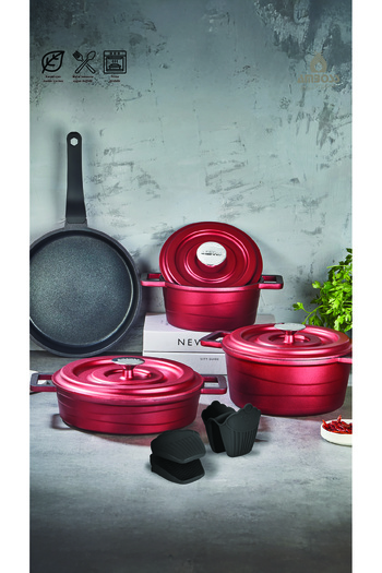 Amboss 7 Piece Copper Cast Pot Set (Red)