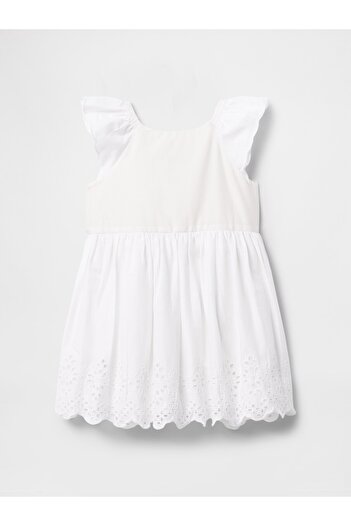 GAP Kız Bebek Beyaz Broderie Detaylı Elbise