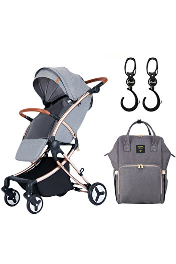 TEKNUM Teknum A1 Feather Lite Stroller-Grey + Sunveno Diaper Bag-Grey + Hooks