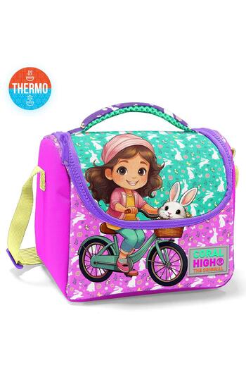 Coral High Kids Purple Pink Bicycle Girl Patterned Thermo Lunchbox 12791