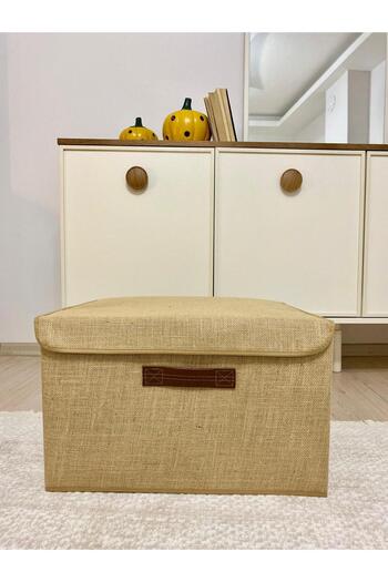 harev home collection Jute Lid Cabinet Underwear Toy Organizer Folding Storage Box 50X40X30 cm