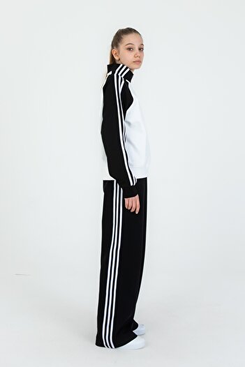 Black One Girl's Tracksuit Suit with Zipper Collar
