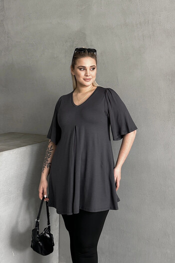 Stil Diva Plus Size V-Neck Patternless Asymmetrical Cutout Lycra Blouse Mdl-3