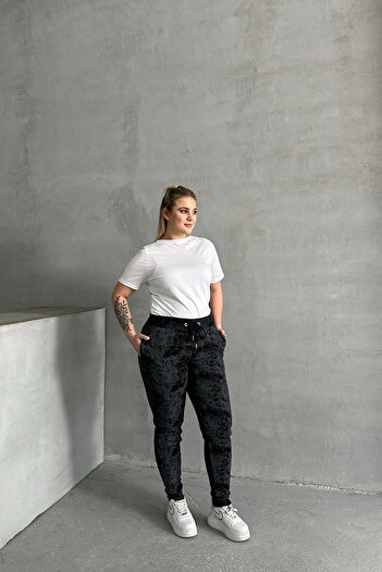 Stil Diva Plus Size Gathered Waist Tight Leg Pocket Patterned Trousers 304056