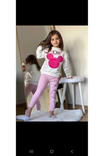 CoolCix New Season Fleece Applied Muslin Suit Girl's Top and Bottom Suit /