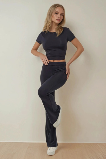 Hiccup Crop T-Shirt & Flare Leggings Double Set