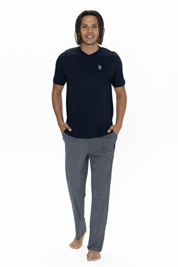 U.S. Polo Assn. U.S. Polo 100% бавовна, футболка з ґудзиками та коміром-стійкою, піжамний комплект з кишенями та візерунком