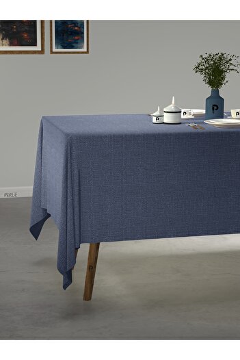 Perle Indigo Color Linen Textured Tablecloth