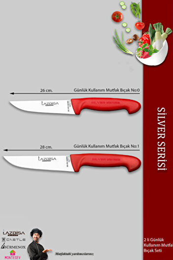 LAZBİSA Silver Serisi Mutfak Bıçak Seti Et Ekmek Sebze Bıçağı 2 Li Set Günlük Kullanım ( Mtf-221)