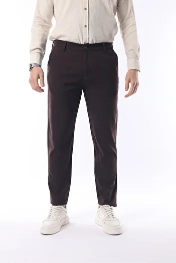 İDS COLLECTİON Ανδρικό παντελόνι Coffee Flexible Lycra μέχρι τον αστράγαλο - ίσια εφαρμογή