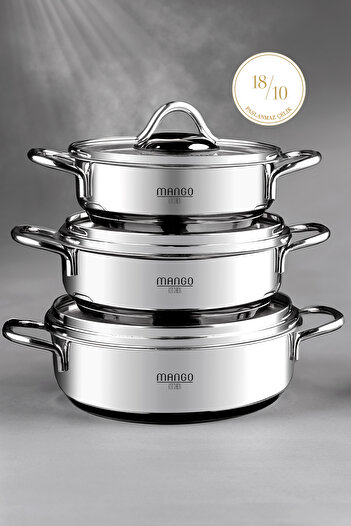 WEYNE Mango Kitchen Artemis - 6 Parça Paslanmaz Çelik Sahan Seti (16-18-20 CM) 18/10 Paslanmaz Çelik