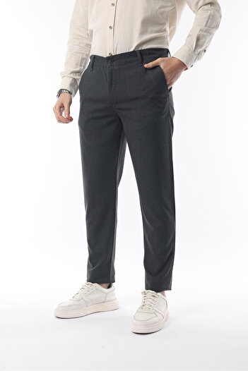 İDS COLLECTİON Ανδρικό υφασμάτινο παντελόνι Ids Anthracite Color Straight Cut Ποιότητας ελαστικό Lycra μέχρι τον αστράγαλο
