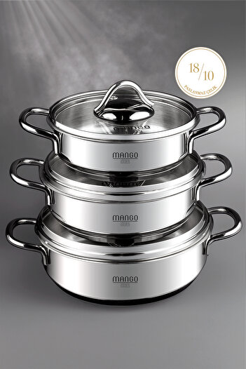 WEYNE Mango Kitchen Artemis - 6 Parça Paslanmaz Çelik Sahan Seti (16-18-20 CM) 18/10 Paslanmaz Çelik