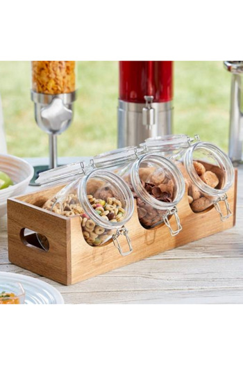 LEONE Set of 3 cereal and spice jars with wooden stand